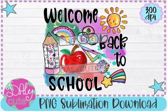 Welcome Back to School PNG: Watercolor Graphics for Print Templates